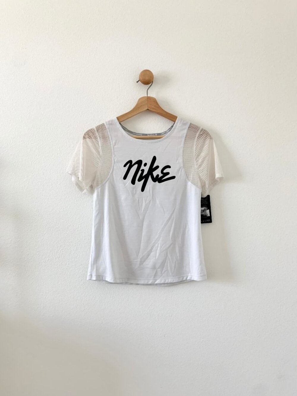 Nike White Athletic Running Sports Mesh Short Sleeves Top Small